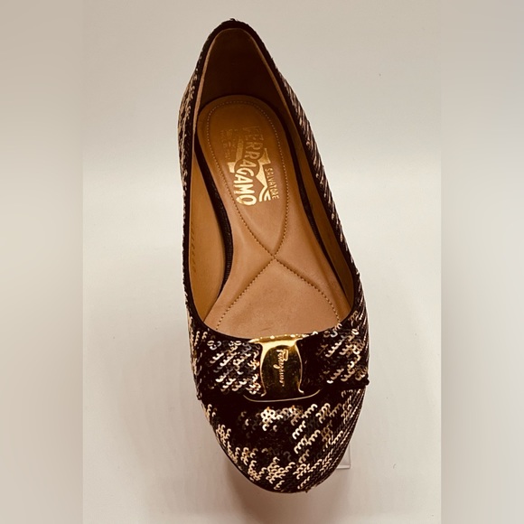 SALVATORE FERRAGAMO Sequin Herringbone Varina Coo Ballet Flat, Size 6.5 - Picture 6 of 11